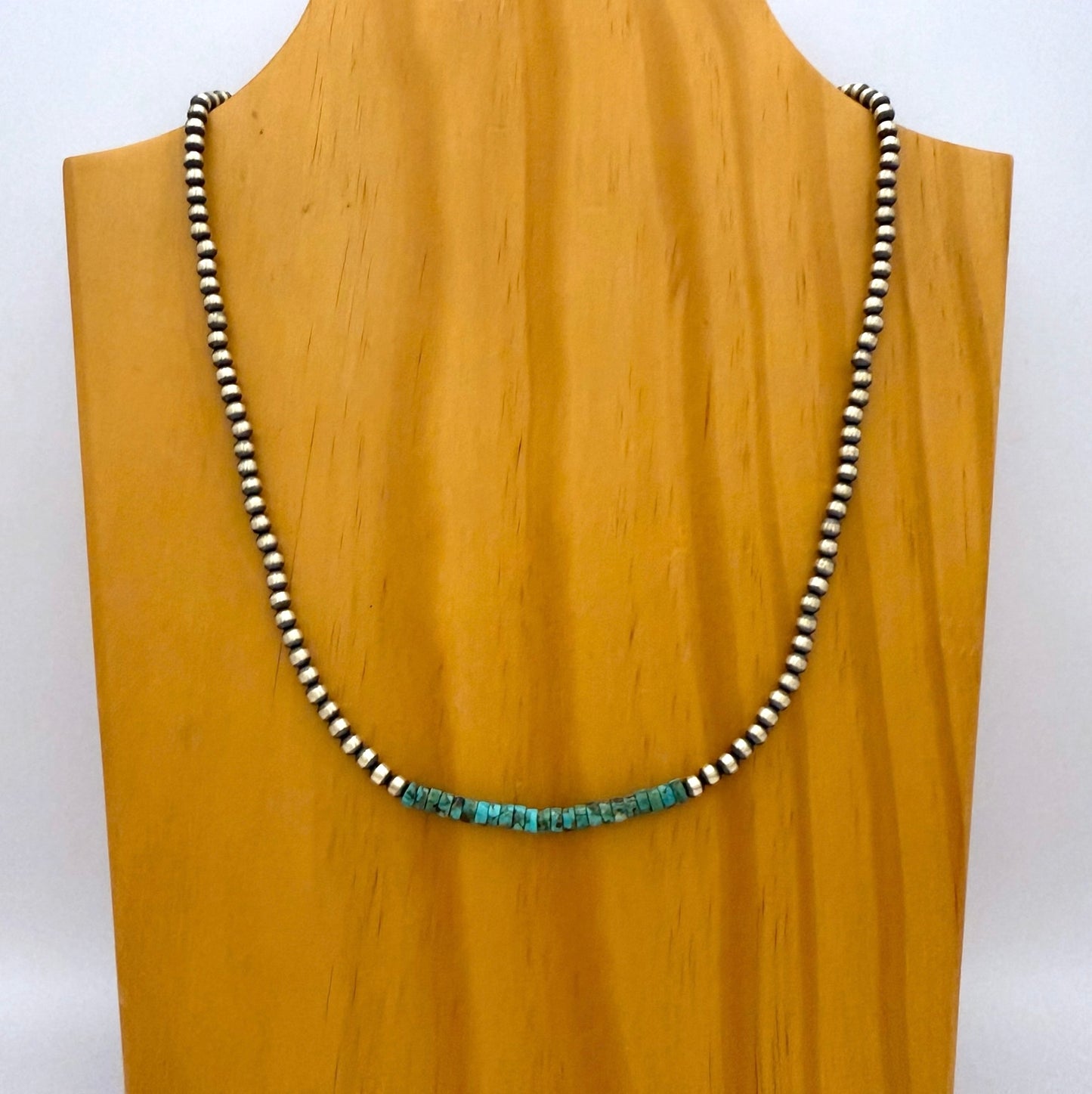 Round Navajo Pearls Necklace 4mm 20 Inch with Kingman Turquoise