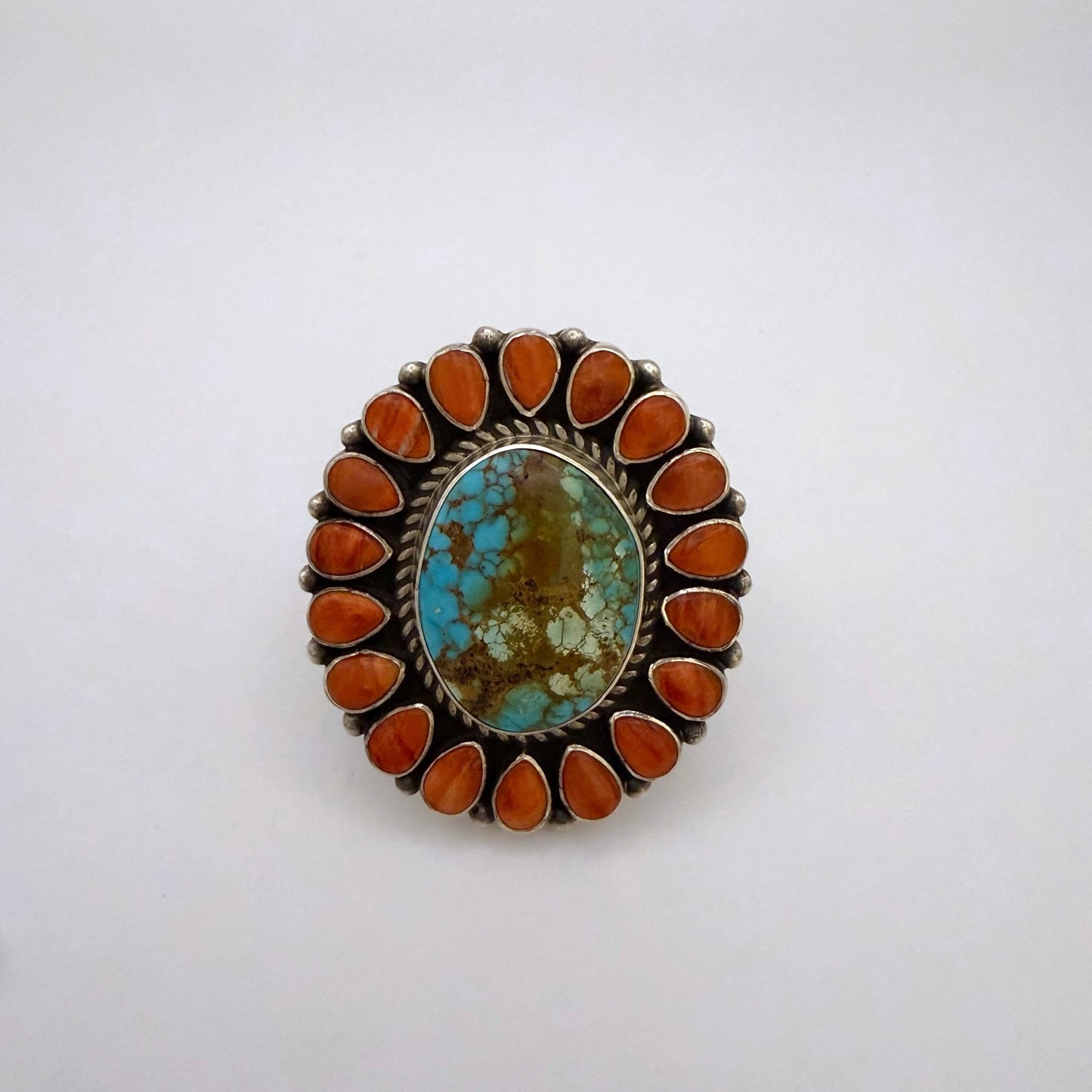 Spiny & Kingman Turquoise Cluster Ring Size 10