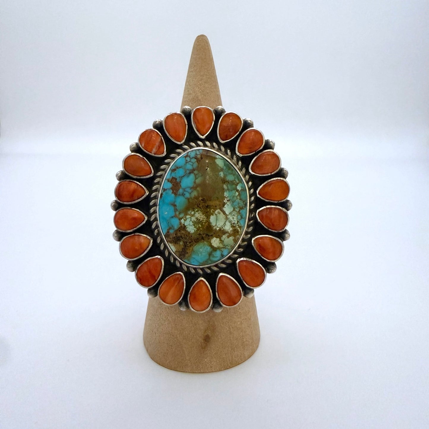Spiny & Kingman Turquoise Cluster Ring Size 10