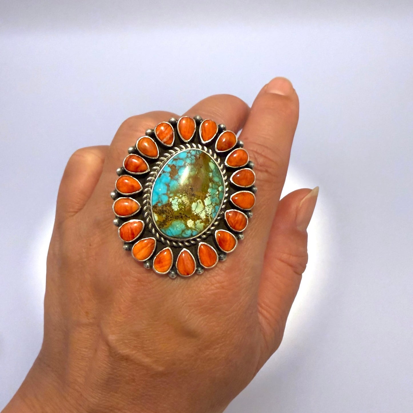 Spiny & Kingman Turquoise Cluster Ring Size 10