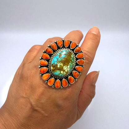 Spiny & Kingman Turquoise Cluster Ring Size 10