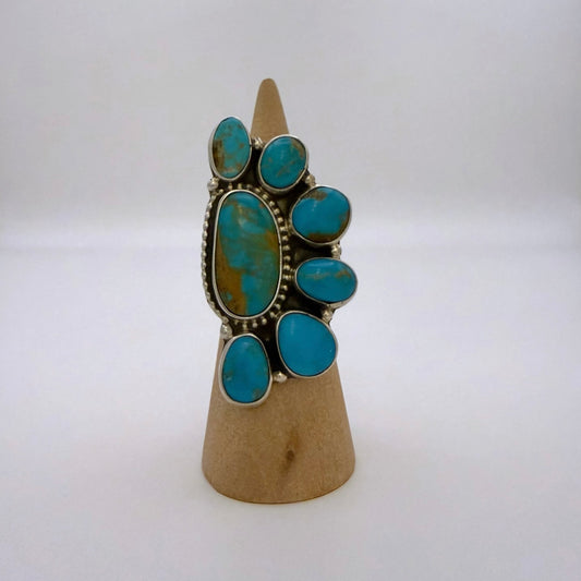 Turquoise Mountain Turquoise Half Cluster Adjustable Ring By Geraldine James