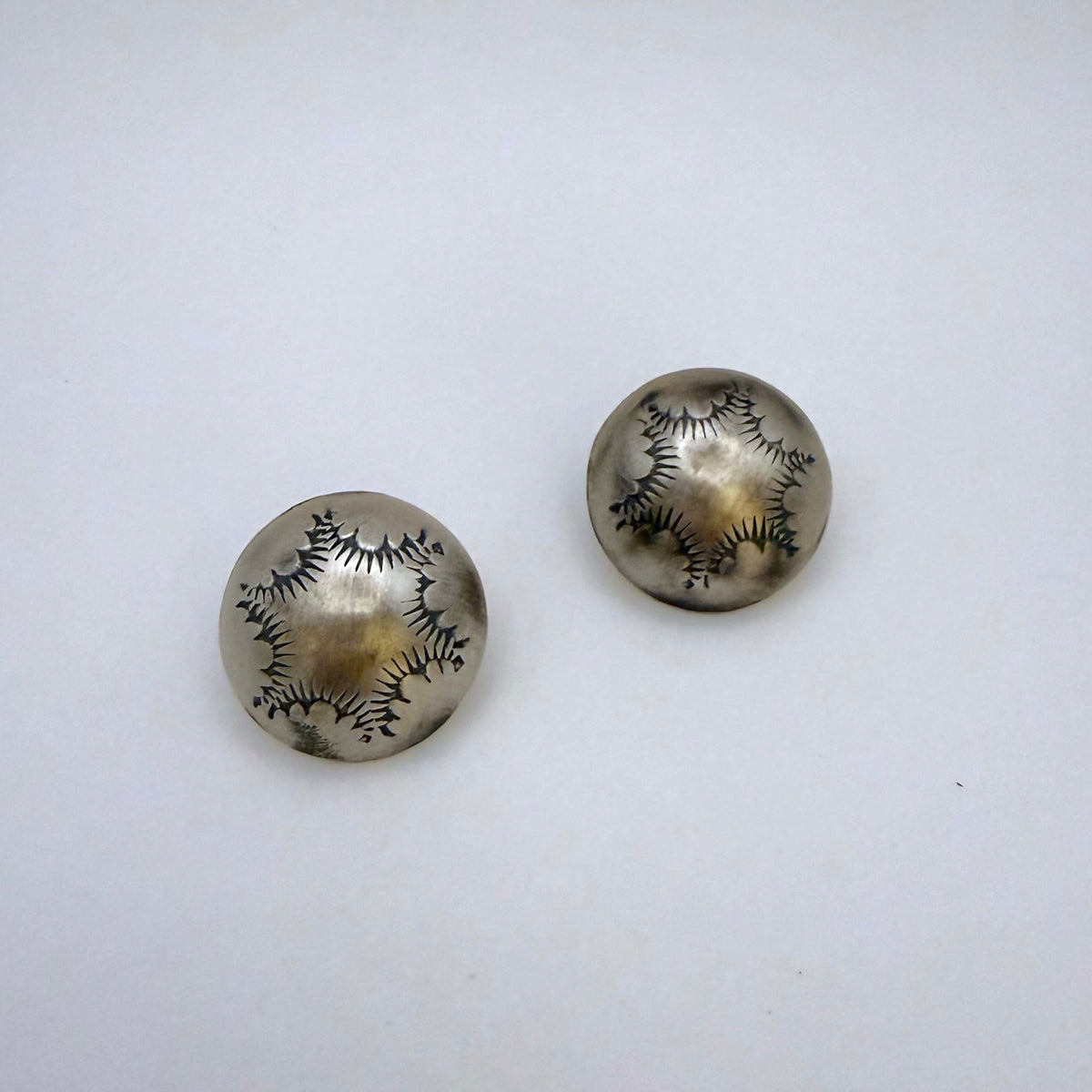 Stamped Button Stud Earrings Oxidized 7/8"