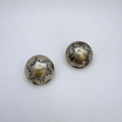 Stamped Button Stud Earrings Oxidized 7/8"