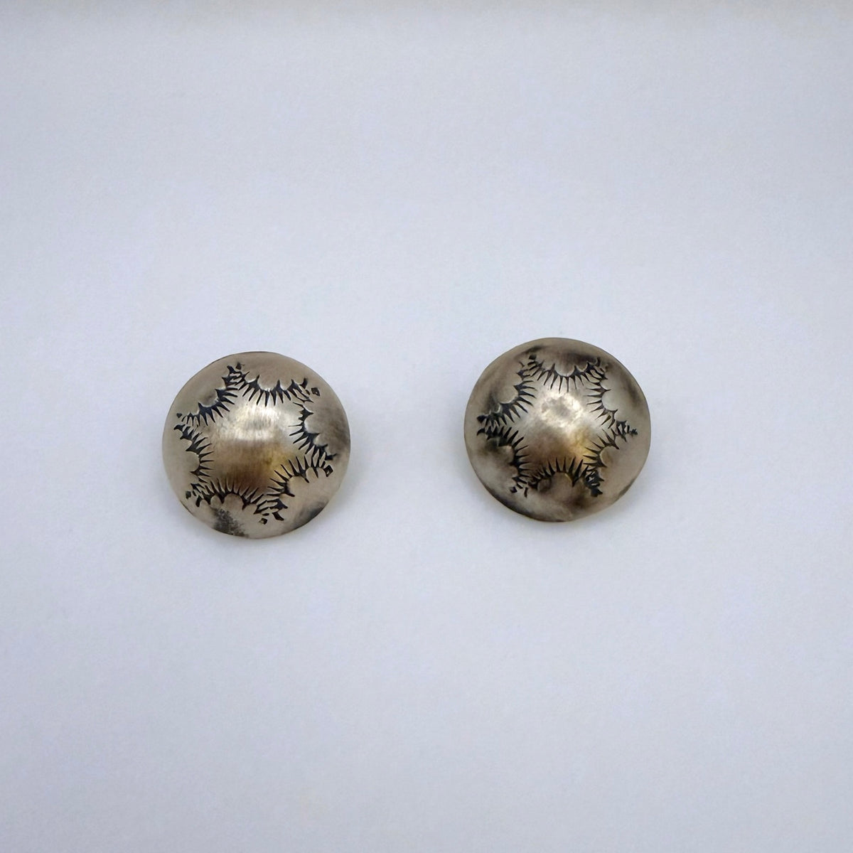 Stamped Button Stud Earrings Oxidized 7/8"
