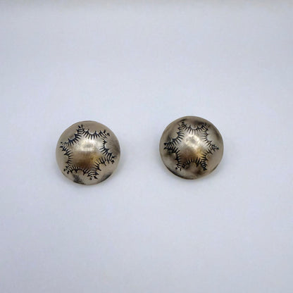 Stamped Button Stud Earrings Oxidized 7/8"