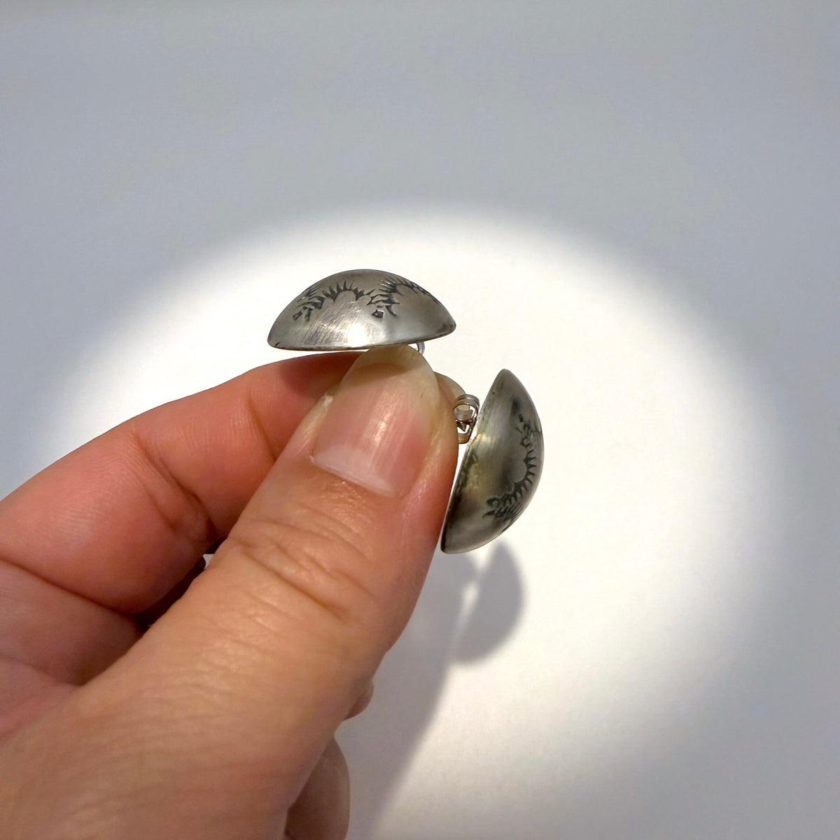 Stamped Button Stud Earrings Oxidized 7/8"