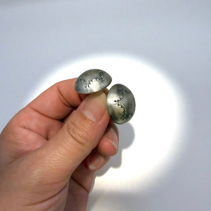 Stamped Button Stud Earrings Oxidized 7/8"
