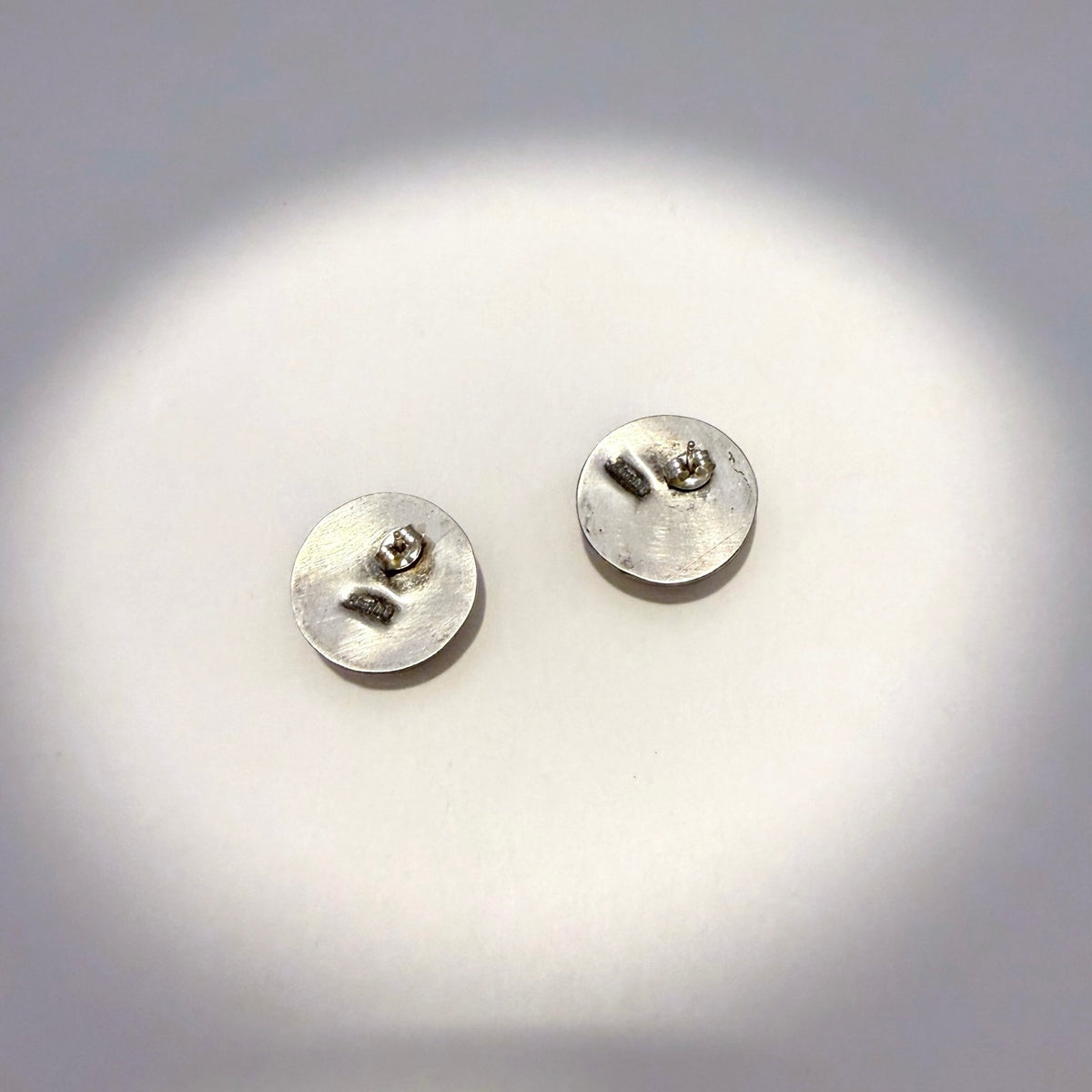 Stamped Button Stud Earrings Oxidized 7/8"