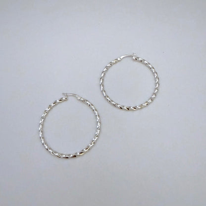Twisted Sterling Silver Hoop Earrings – 1.65"