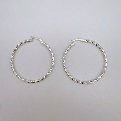 Twisted Sterling Silver Hoop Earrings – 1.65"