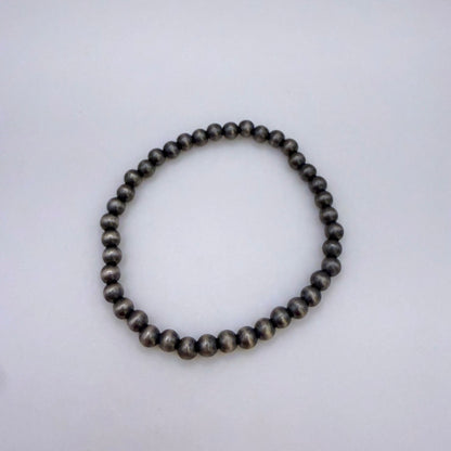 5mm Round Navajo Pearl Stretch Bracelet – Sterling Silver