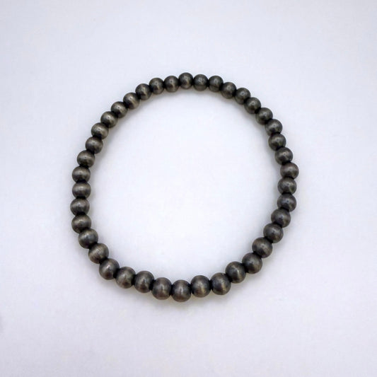 5mm Round Navajo Pearl Stretch Bracelet – Sterling Silver