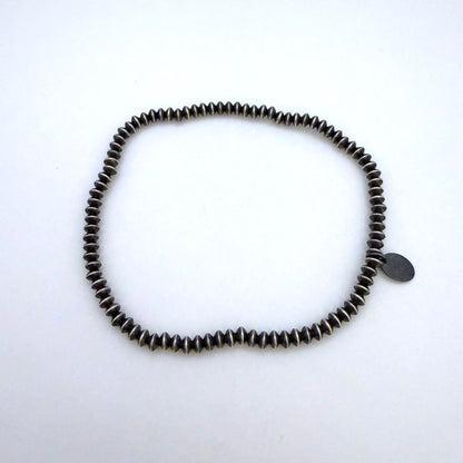 3mm ソーサー ナバホパール ストレッチブレスレット – スターリングシルバー