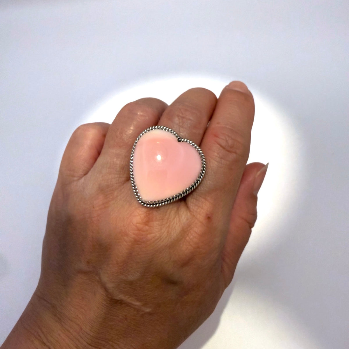 Pink Conch Heart Ring Size 7.5