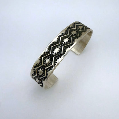 Stamped Sterling Silver Cuff Bracelet By Sunshine Reeves 4.75"