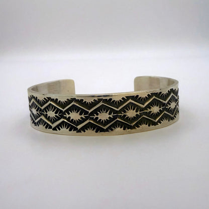 Stamped Sterling Silver Cuff Bracelet By Sunshine Reeves 4.75"