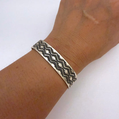 Stamped Sterling Silver Cuff Bracelet By Sunshine Reeves 4.75"