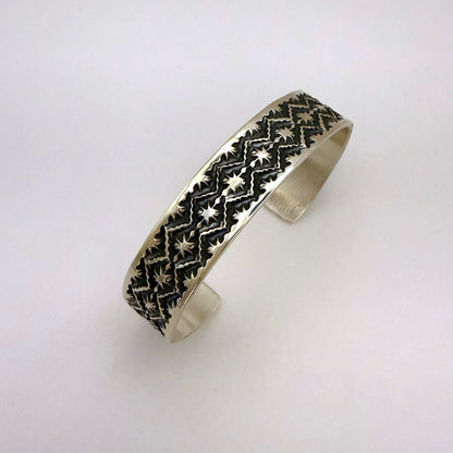 Stamped Sterling Silver Cuff Bracelet By Sunshine Reeves 5.25"