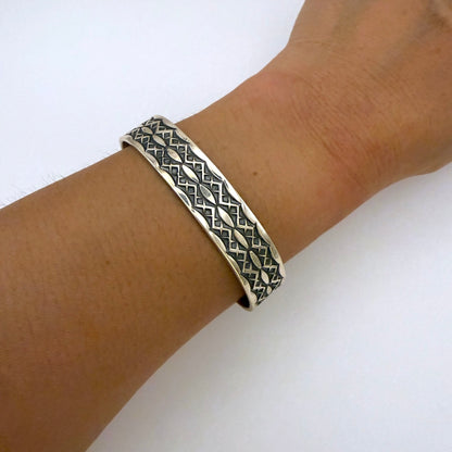Stamped Sterling Silver Cuff Bracelet By Sunshine Reeves 5.5"
