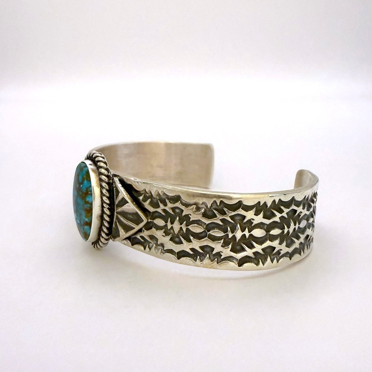 Stamped Kingman Turquoise Cuff Bracelet By Sunshine Reeves 4.75"