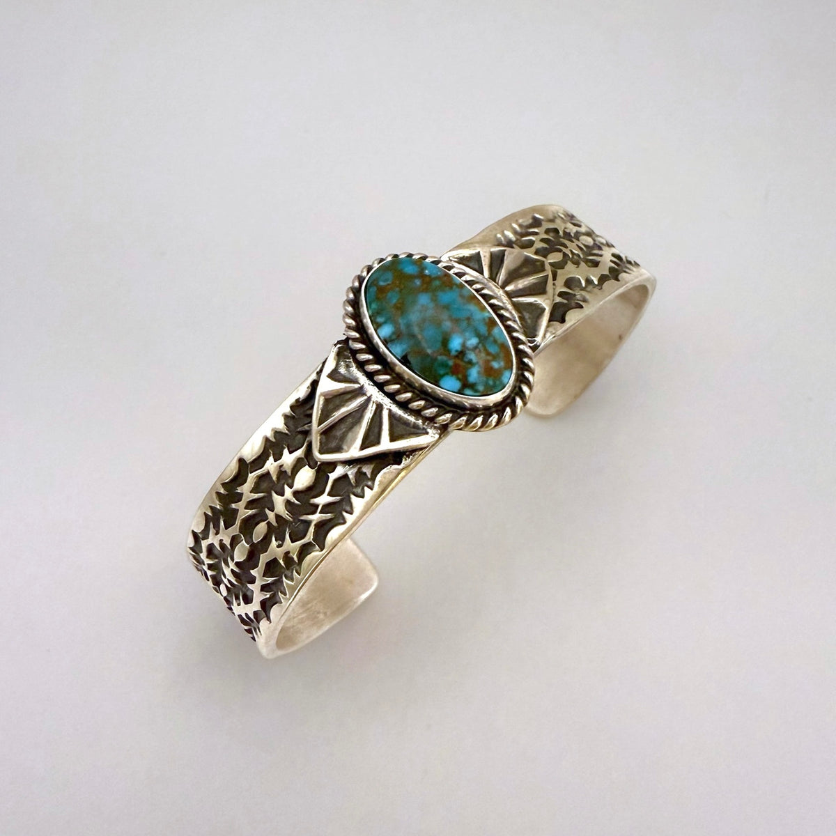 Stamped Kingman Turquoise Cuff Bracelet By Sunshine Reeves 4.75"
