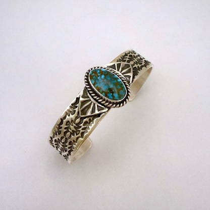 Stamped Kingman Turquoise Cuff Bracelet By Sunshine Reeves 4.75"