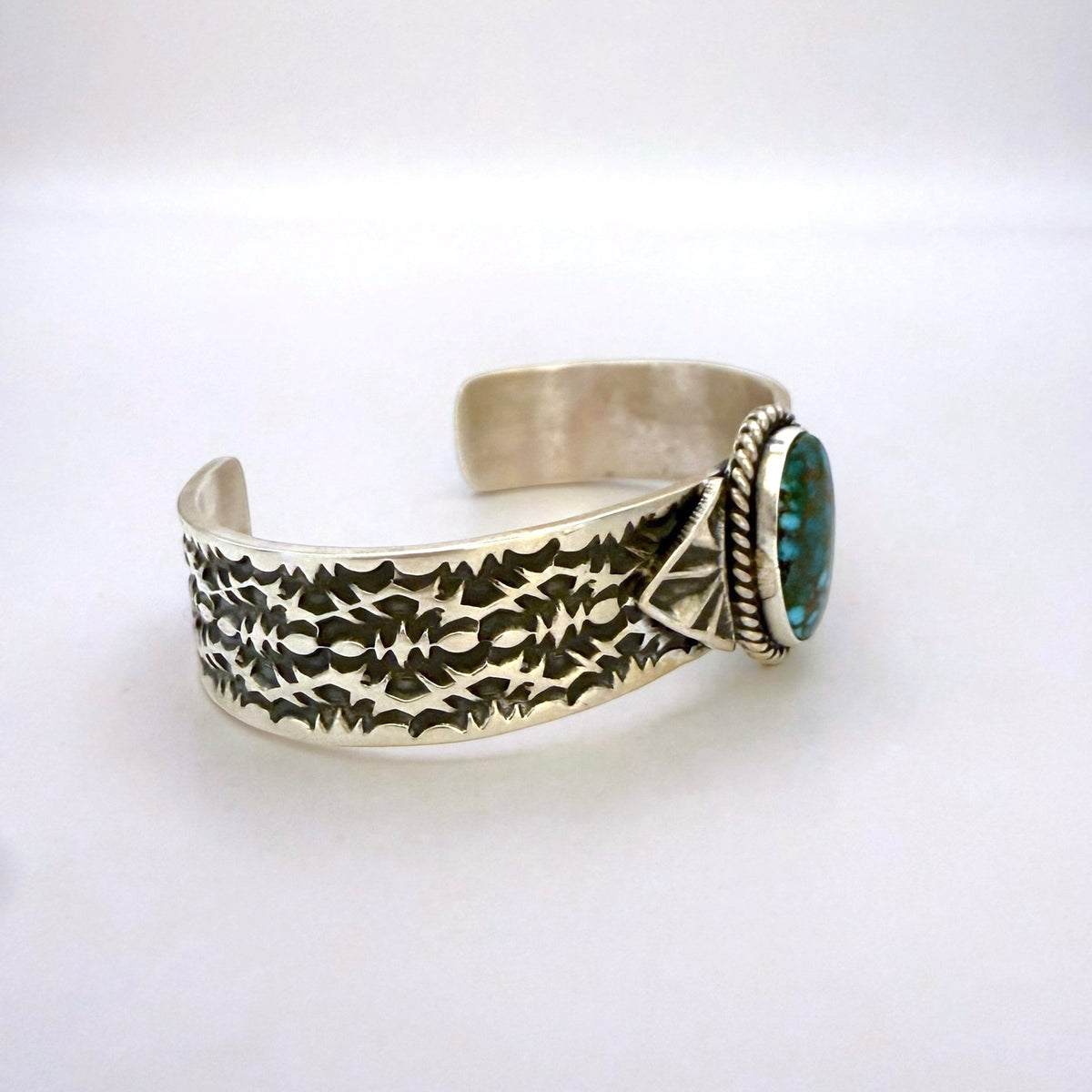 Stamped Kingman Turquoise Cuff Bracelet By Sunshine Reeves 4.75"
