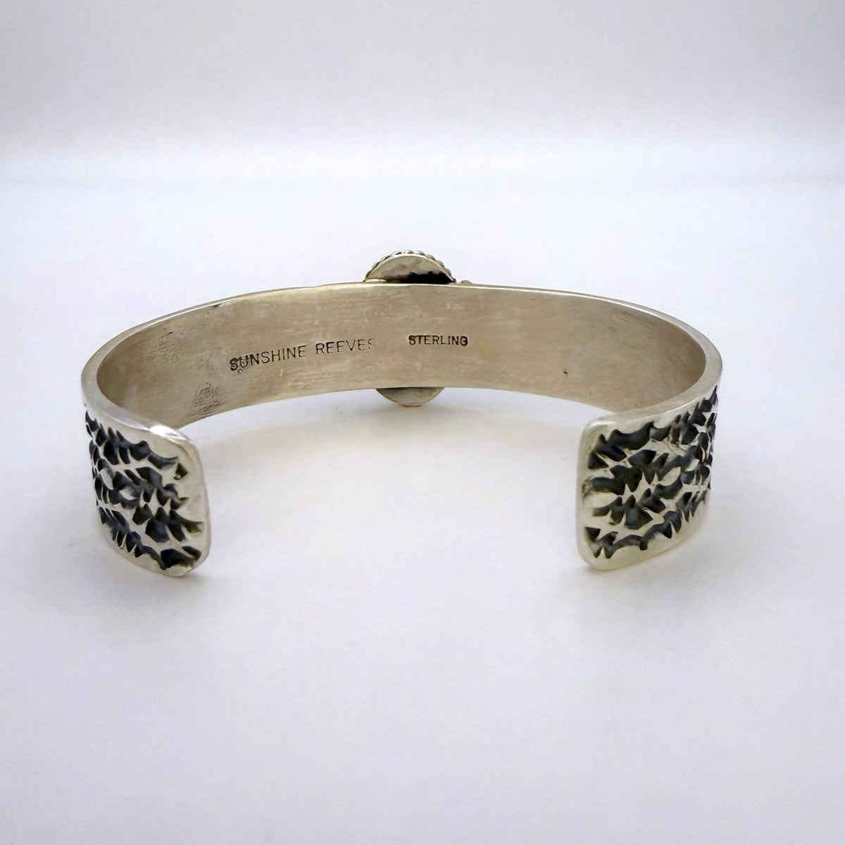 Stamped Kingman Turquoise Cuff Bracelet By Sunshine Reeves 4.75"
