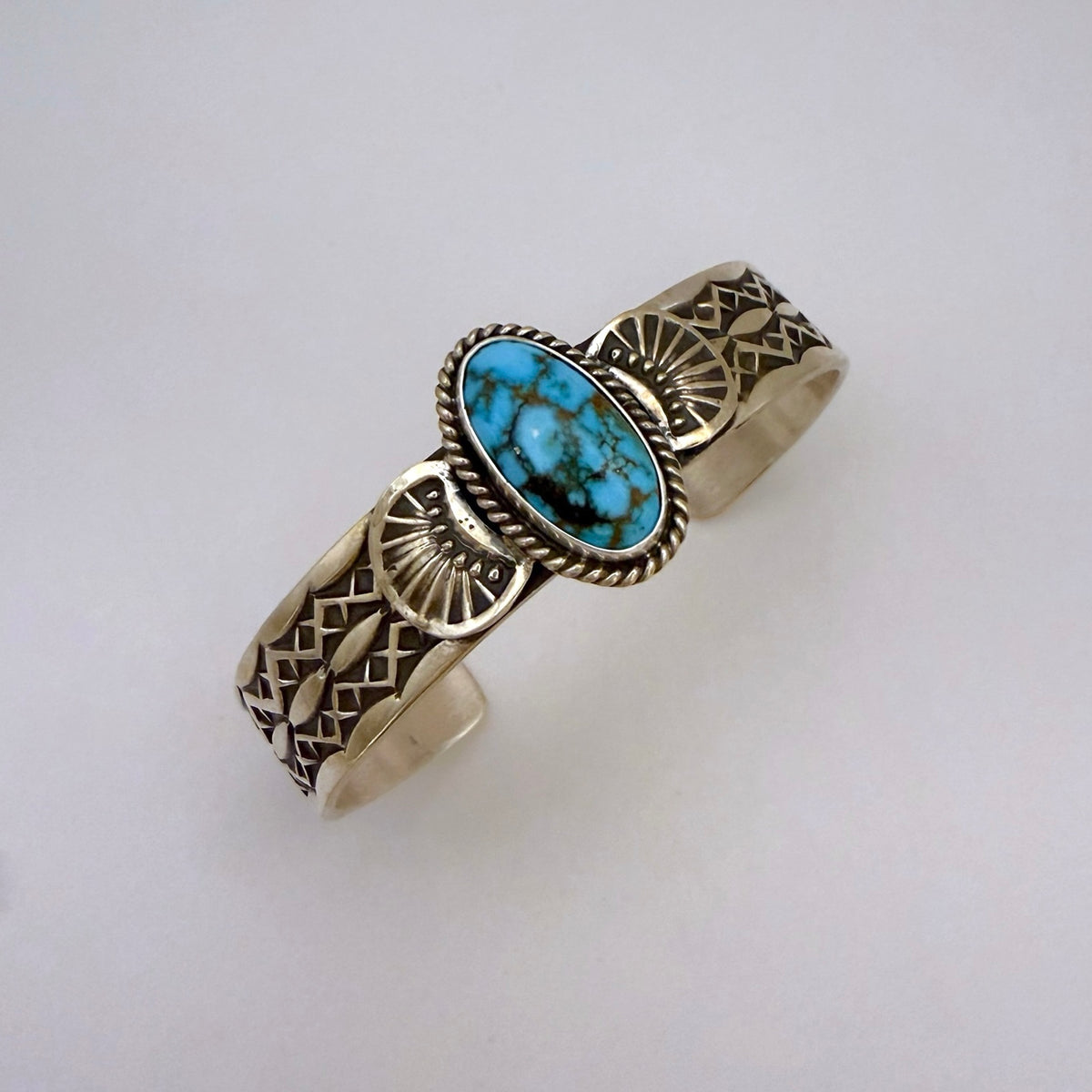 Stamped Kingman Turquoise Cuff Bracelet By Sunshine Reeves 5"