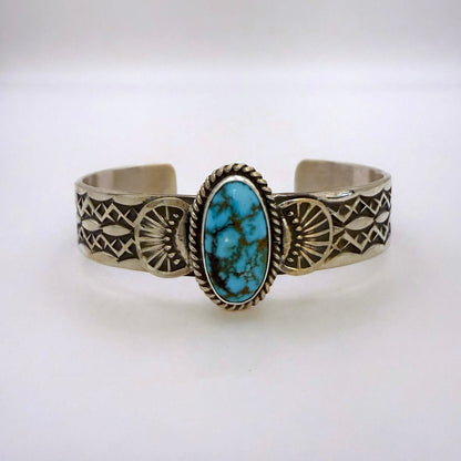 Stamped Kingman Turquoise Cuff Bracelet By Sunshine Reeves 5"