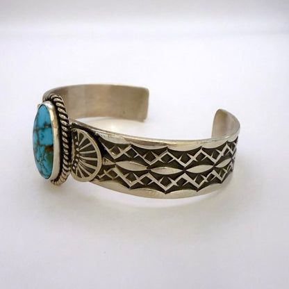 Stamped Kingman Turquoise Cuff Bracelet By Sunshine Reeves 5"