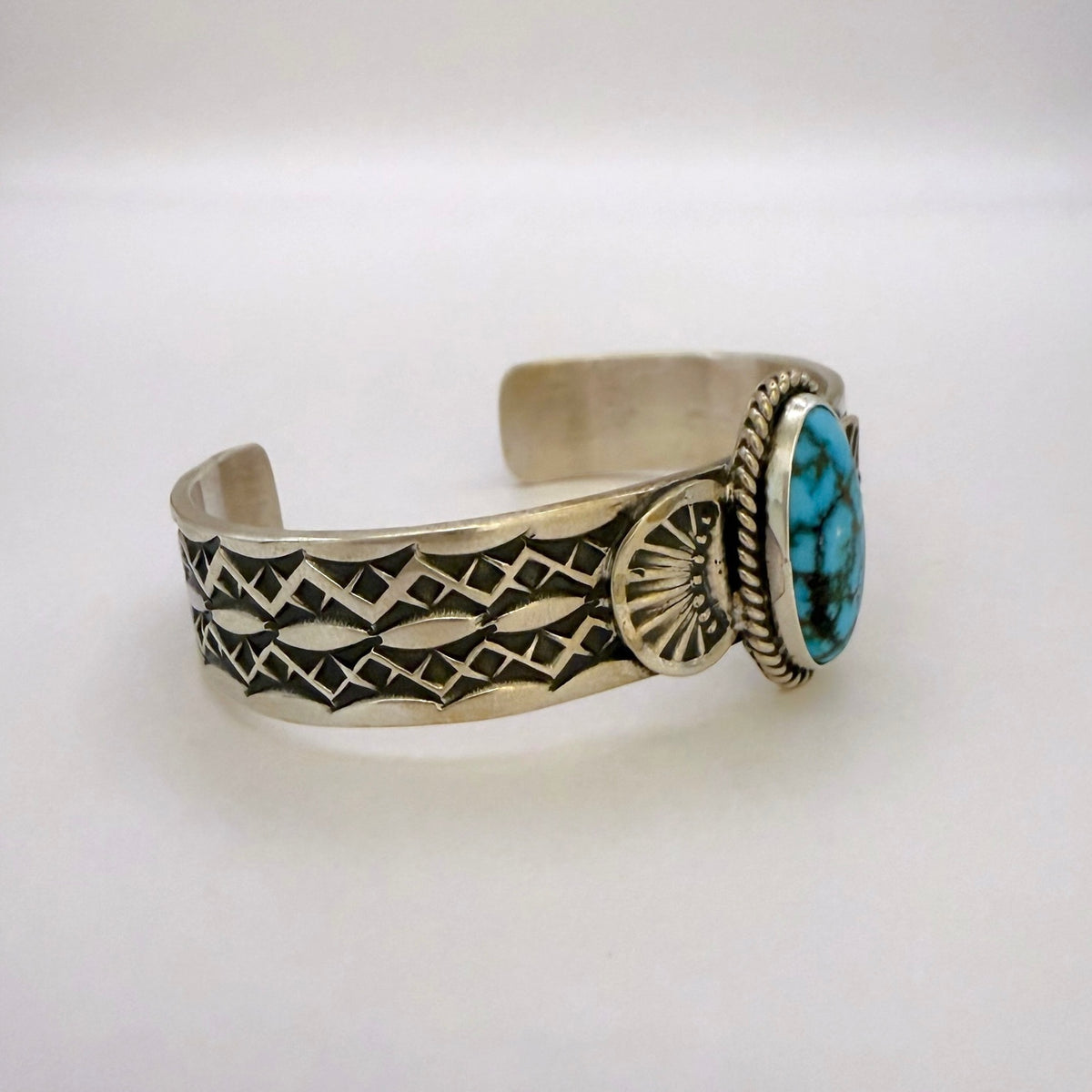 Stamped Kingman Turquoise Cuff Bracelet By Sunshine Reeves 5"