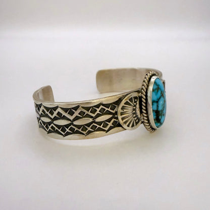 Stamped Kingman Turquoise Cuff Bracelet By Sunshine Reeves 5"