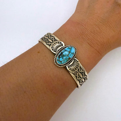 Stamped Kingman Turquoise Cuff Bracelet By Sunshine Reeves 5"
