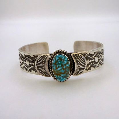 Stamped Kingman Turquoise Cuff Bracelet By Sunshine Reeves 5-1/8"