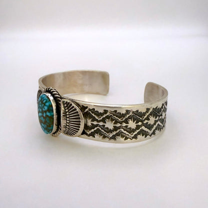 Stamped Kingman Turquoise Cuff Bracelet By Sunshine Reeves 5-1/8"