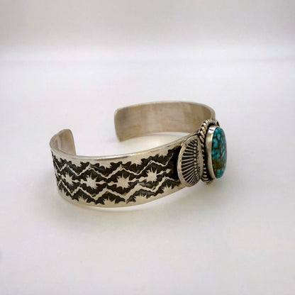 Stamped Kingman Turquoise Cuff Bracelet By Sunshine Reeves 5-1/8"