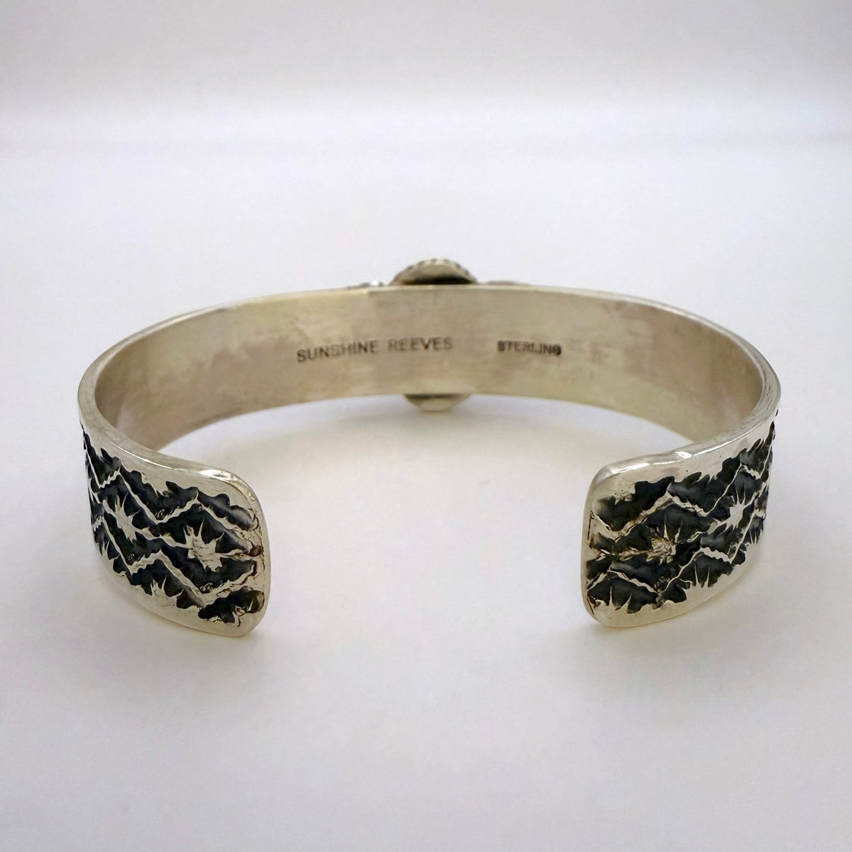 Stamped Kingman Turquoise Cuff Bracelet By Sunshine Reeves 5-1/8"