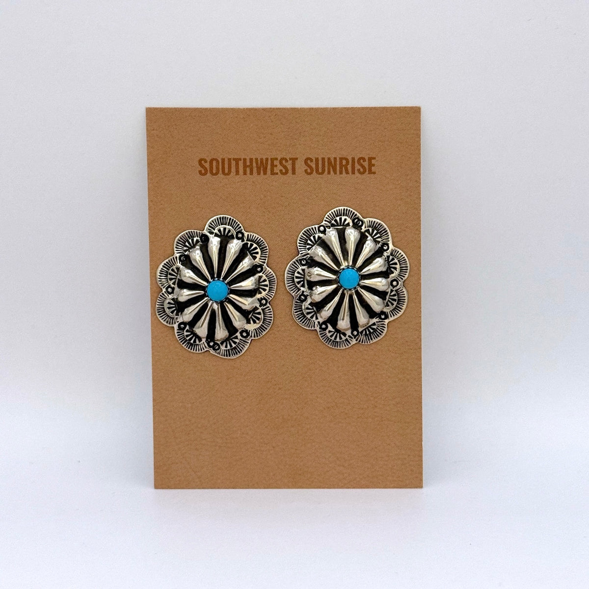 Turquoise Concho Stud  Earrings 1-3/8"