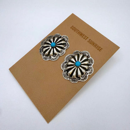 Turquoise Concho Stud  Earrings 1-3/8"
