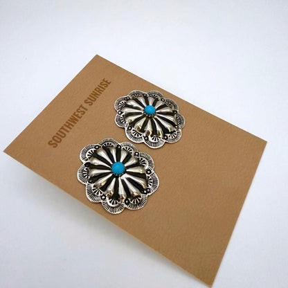 Turquoise Concho Stud  Earrings 1-3/8"