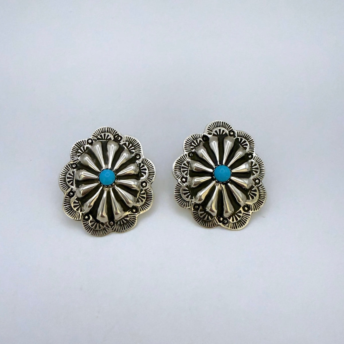 Turquoise Concho Stud  Earrings 1-3/8"