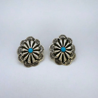 Turquoise Concho Stud  Earrings 1-3/8"