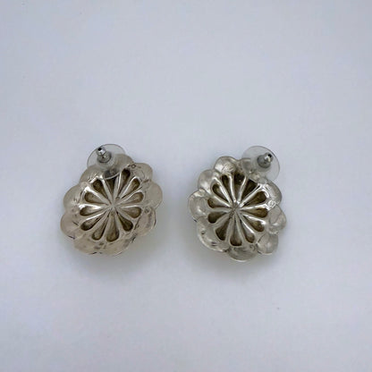 Turquoise Concho Stud  Earrings 1-3/8"