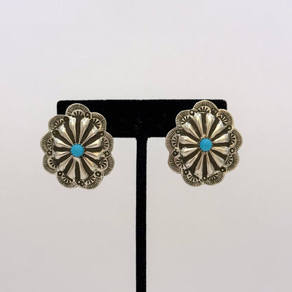 Turquoise Concho Stud  Earrings 1-3/8"