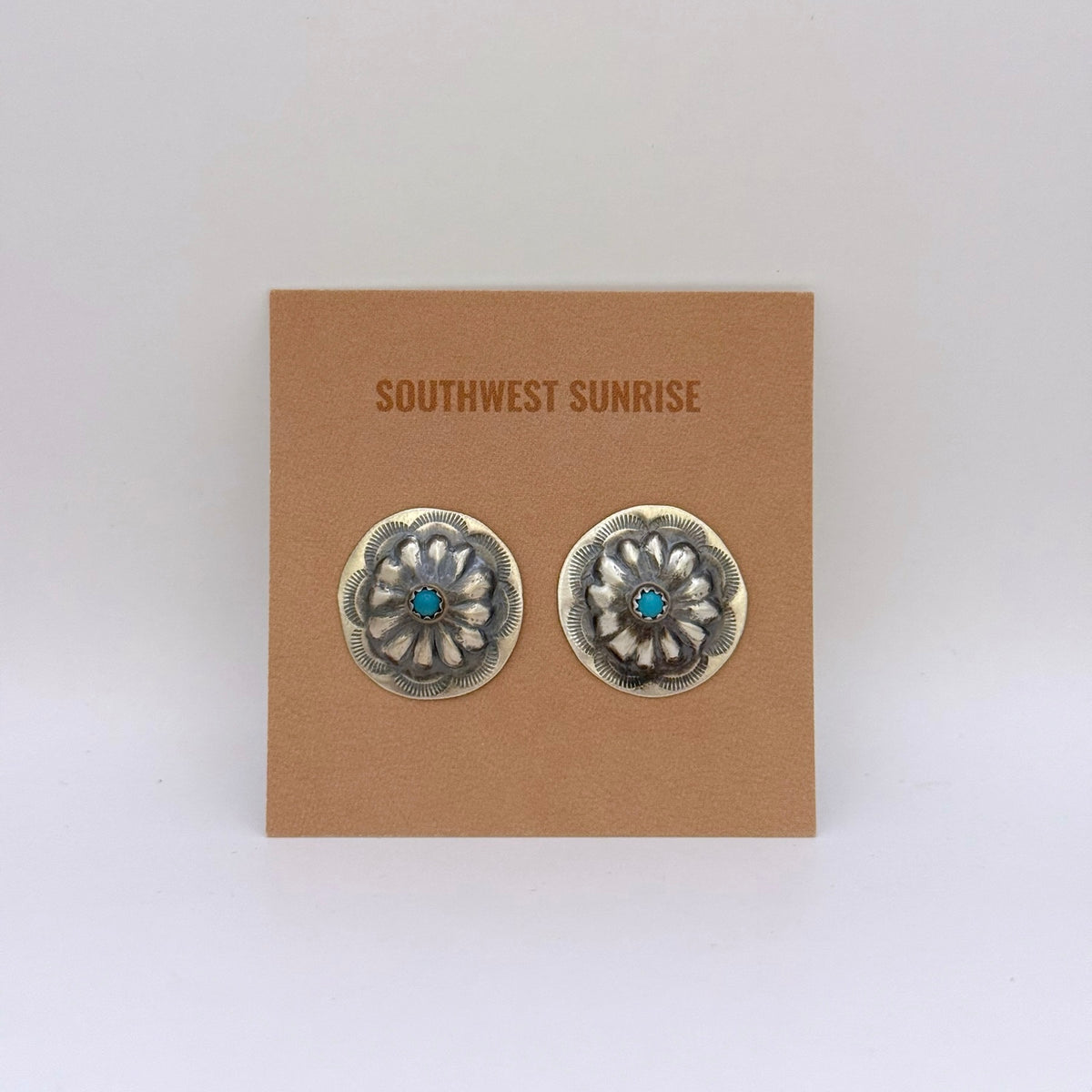 Turquoise Concho Stud Earrings 7/8"