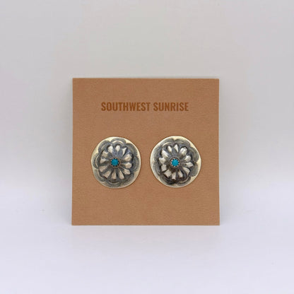 Turquoise Concho Stud Earrings 7/8"