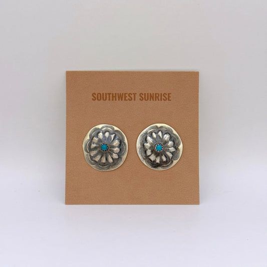 Turquoise Concho Stud Earrings 7/8"