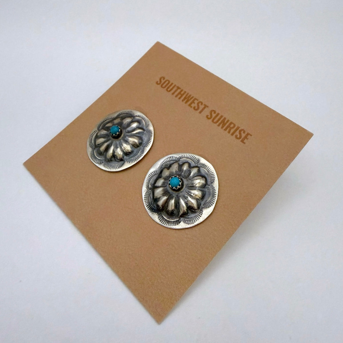 Turquoise Concho Stud Earrings 7/8"